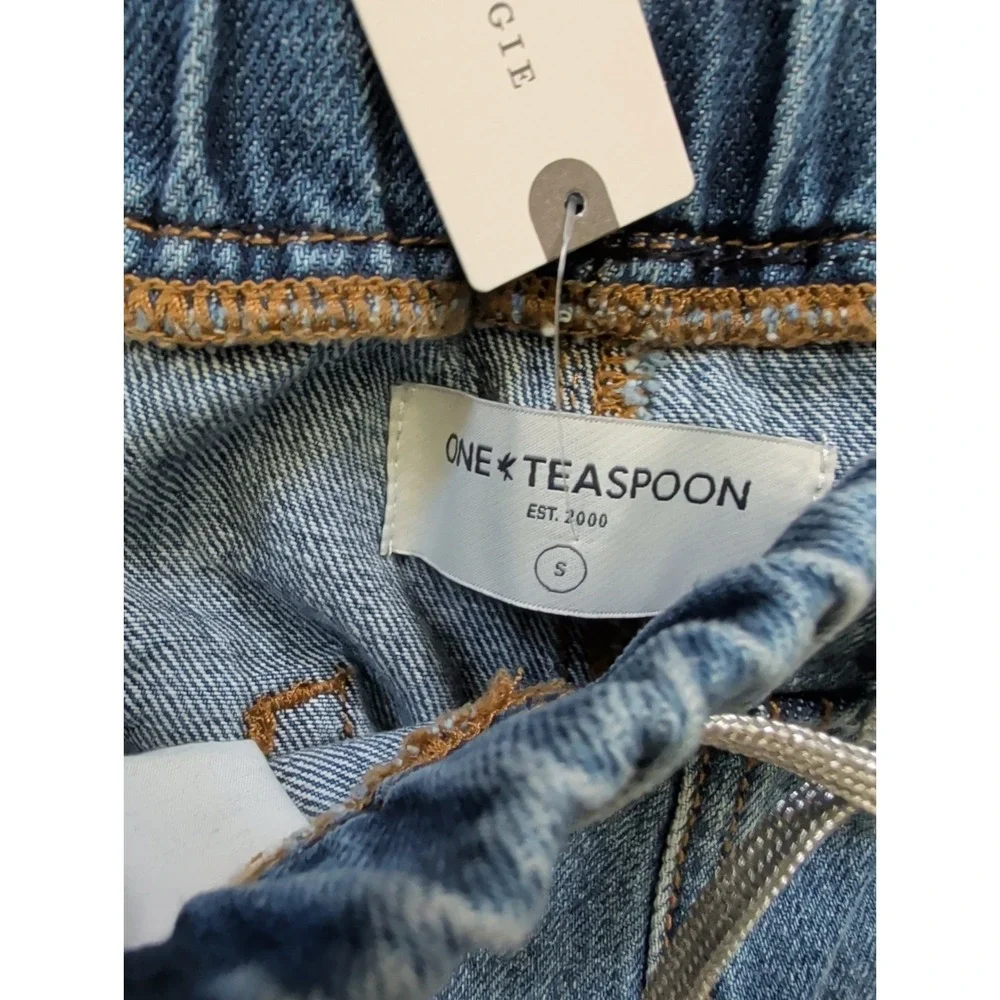 NWT One Teaspoon Roadhouse Drawstring Pull On Wide Leg Jeans Distressed Sz S - Picture 3 of 7